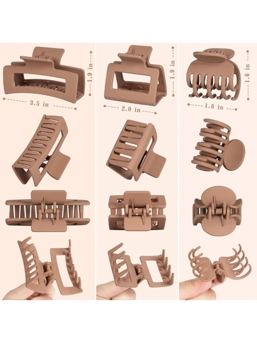 12 Pcs Claw Hair Clips Set - Small, Medium, Large, Non-Slip, Strong Hold
